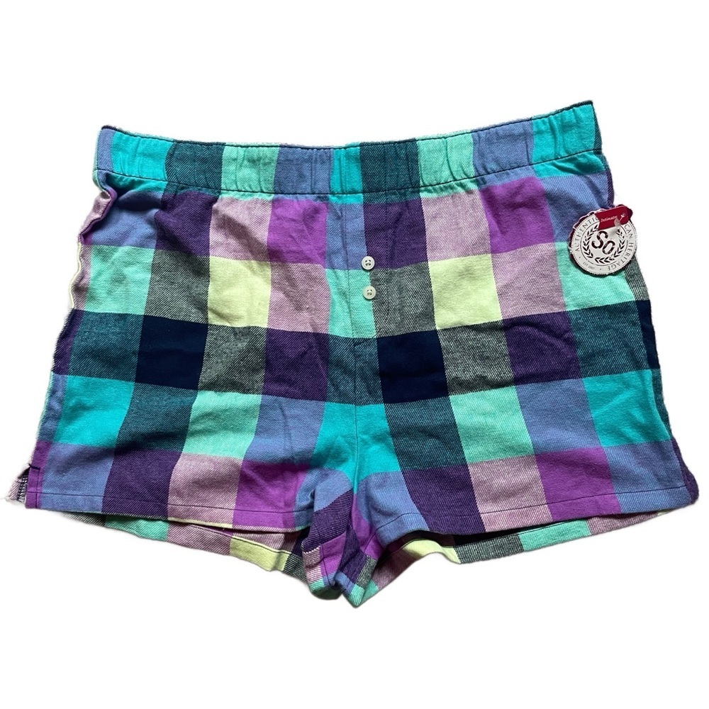 So High Waisted Colorful Plaid Flannel Loungewear PJ Mini Shirts Medium